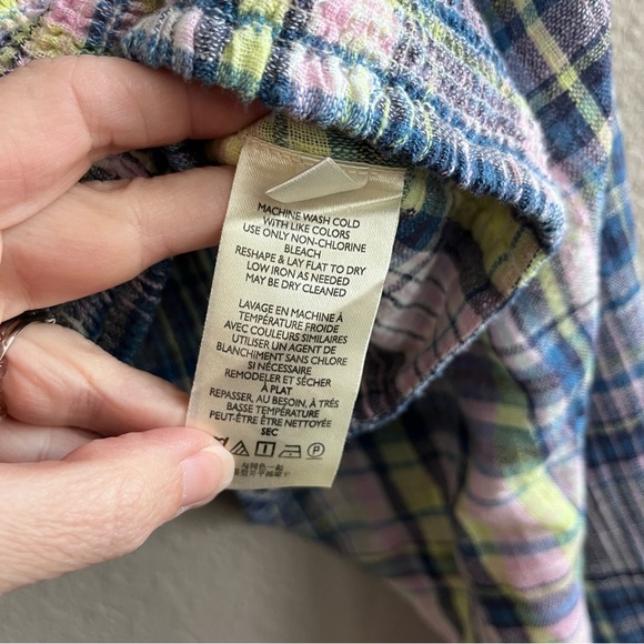 Free People Nicole Smocked Plaid Crop Top - Size L - Blue/Pink/Yellow - Picture 9 of 12
